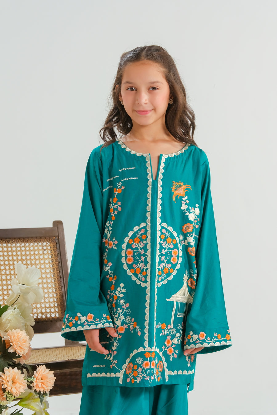 Teal Garden Bloom - 2pcs - Embroidered