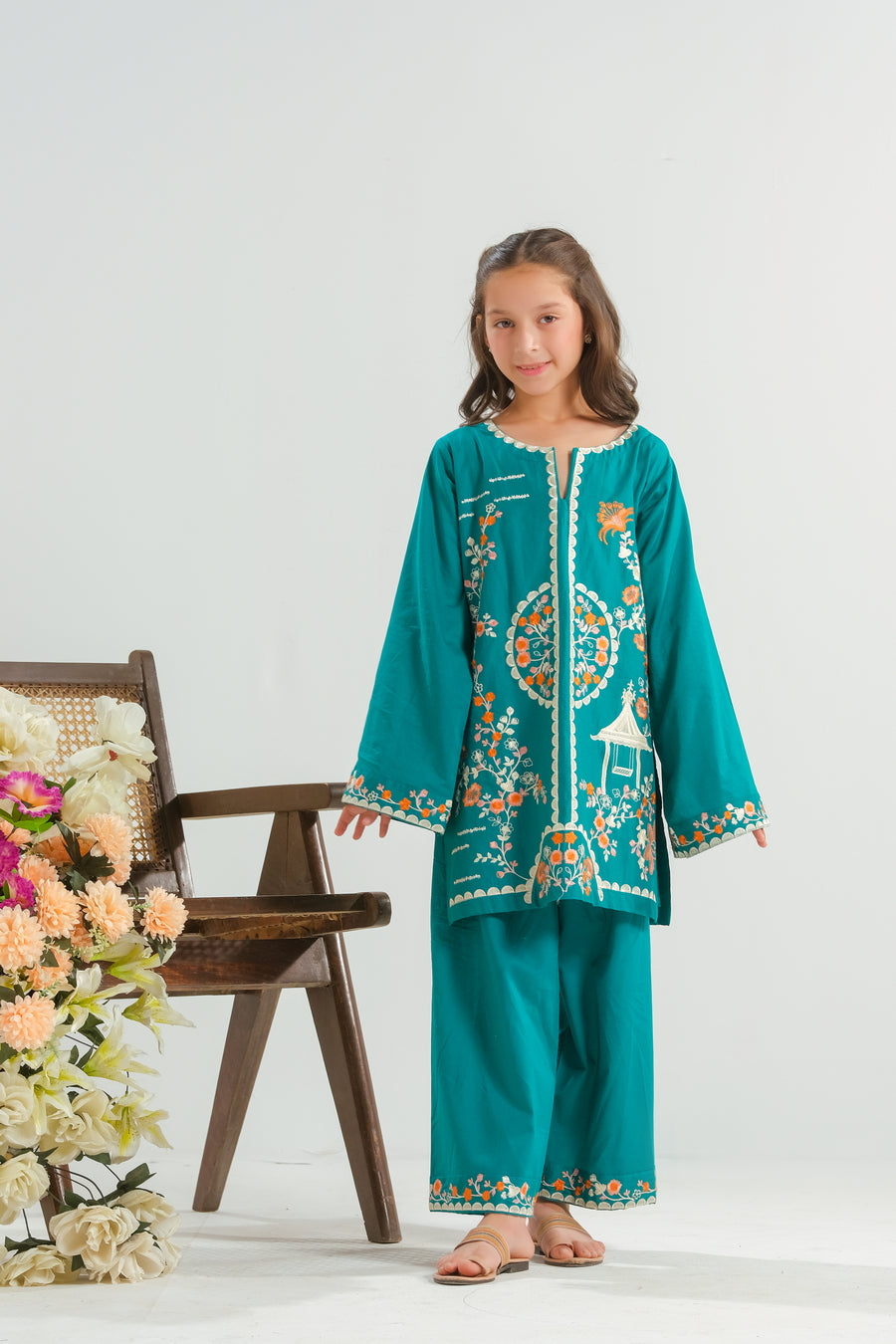 Teal Garden Bloom - 2pcs - Embroidered