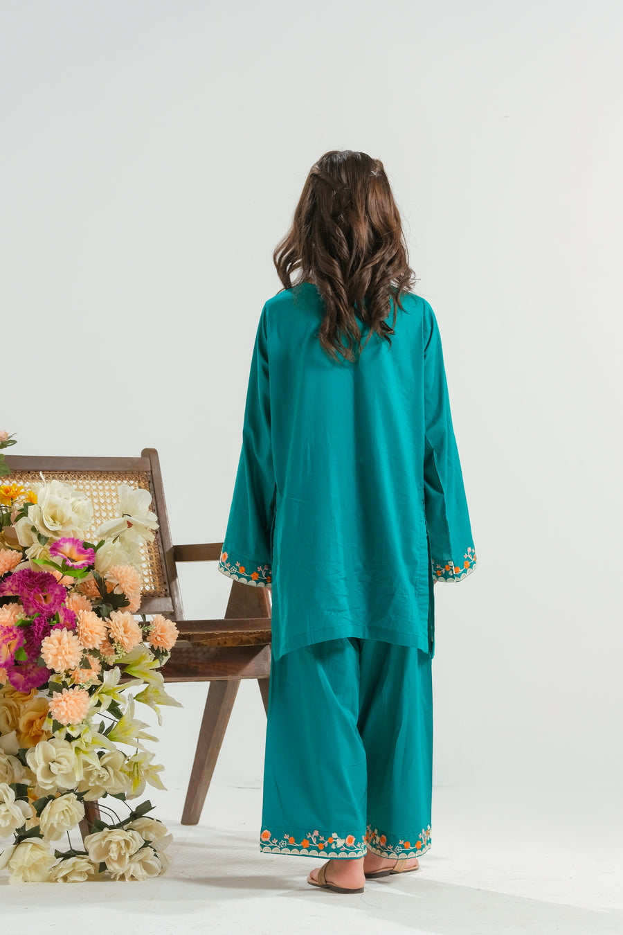 Teal Garden Bloom - 2pcs - Embroidered