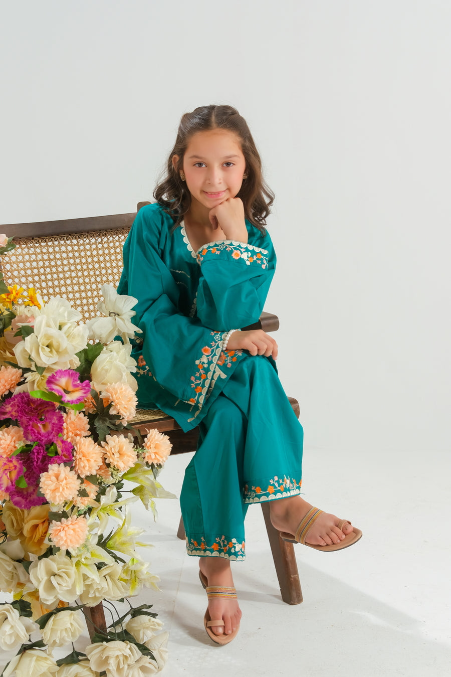 Teal Garden Bloom - 2pcs - Embroidered