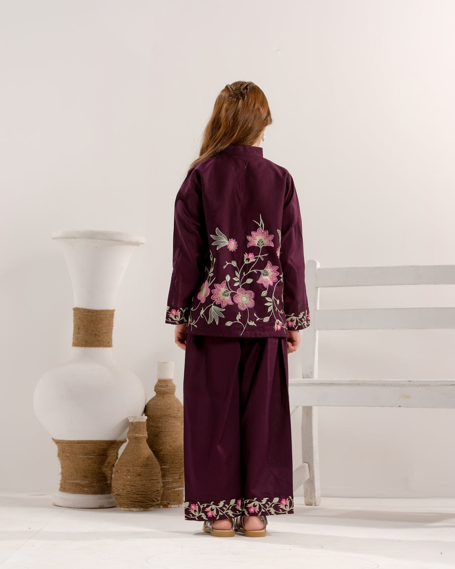 Plum Petal Grace - 2pcs - Embroidered