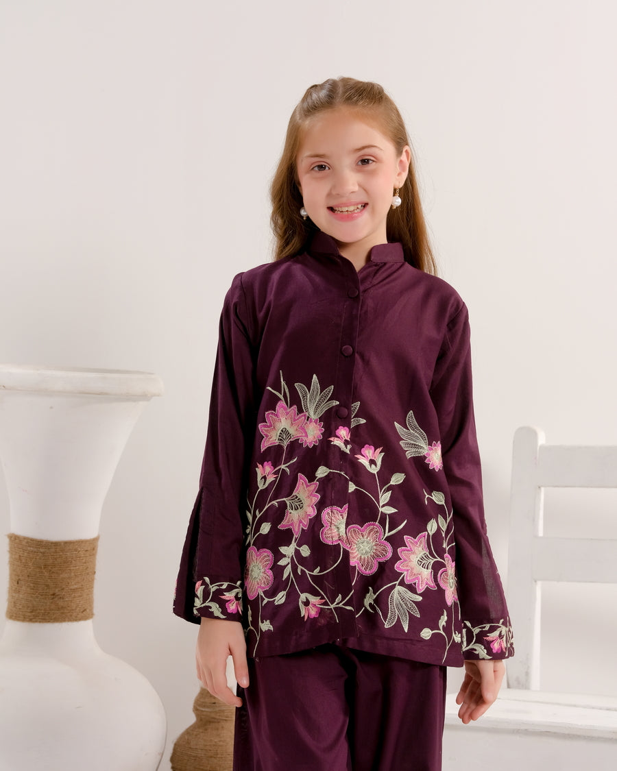 Plum Petal Grace - 2pcs - Embroidered