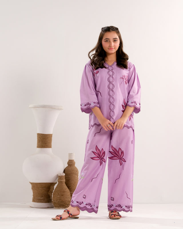 Lavender Bloom Charm - 2pcs - Embroidered - Lawn/Cotton - 2pcs-ready-to-wear - Sprinkles Pakistan