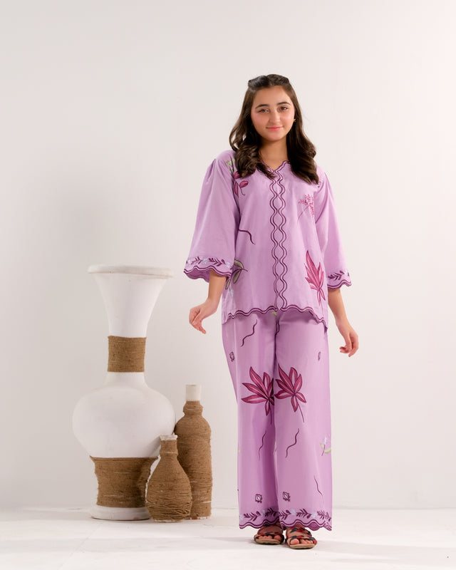 Lavender Bloom Charm - 2pcs - Embroidered - Lawn/Cotton - 2pcs-ready-to-wear - Sprinkles Pakistan