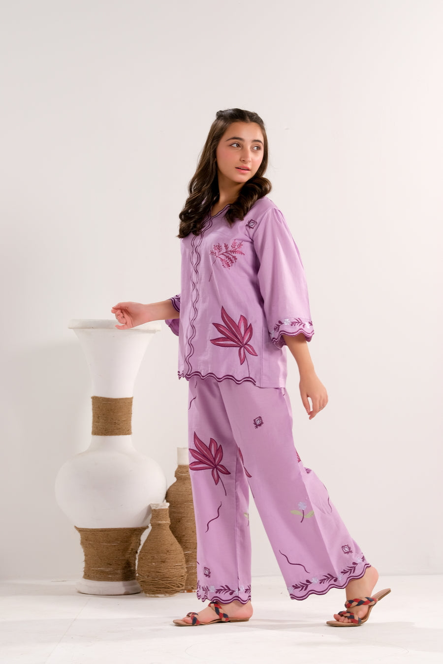 Lavender Bloom Charm - 2pcs - Embroidered - Lawn/Cotton - 2pcs-ready-to-wear - Sprinkles Pakistan