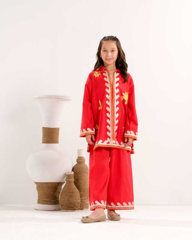 Crimson Vine White - 2pcs - Embroidered