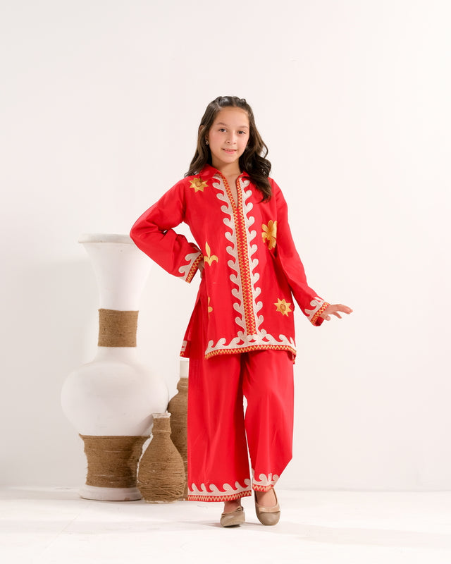 Crimson Vine White - 2pcs - Embroidered