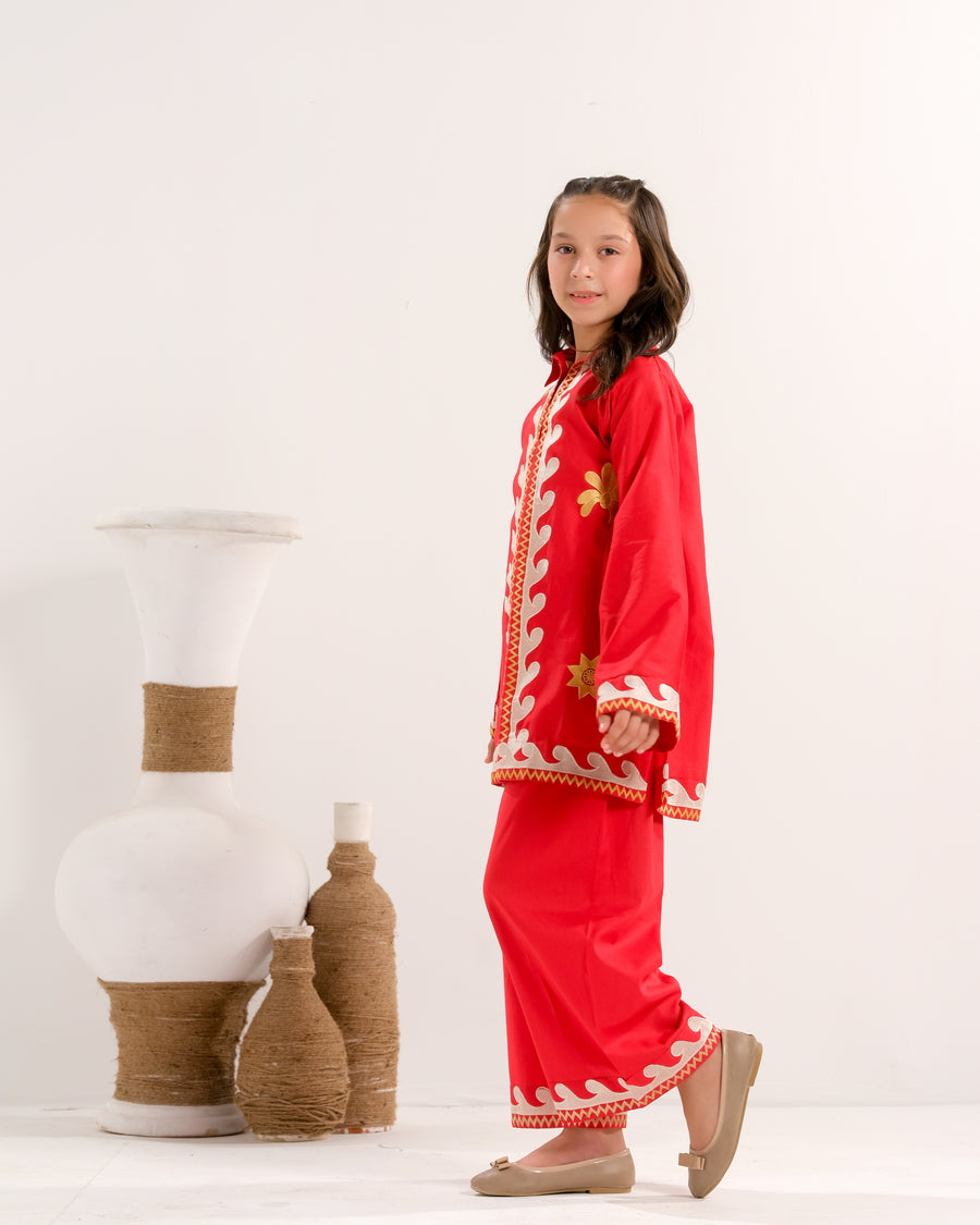 Crimson Vine White - 2pcs - Embroidered