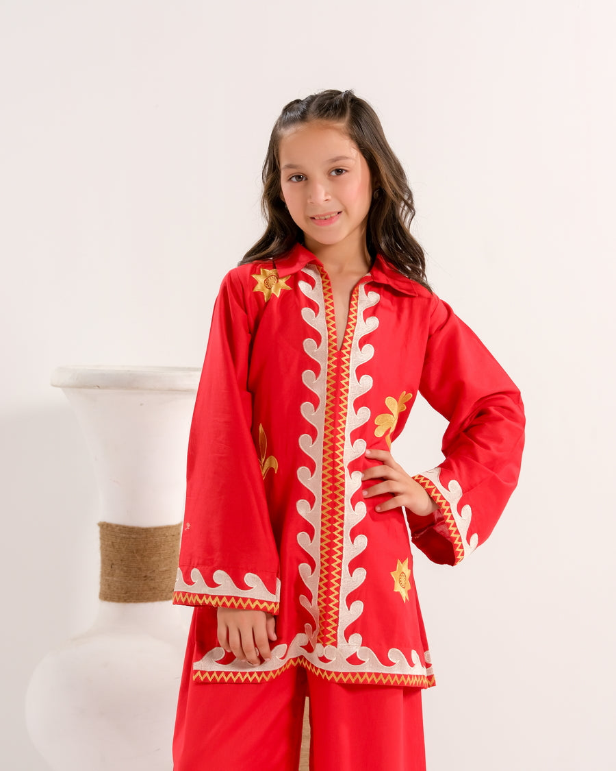 Crimson Vine White - 2pcs - Embroidered