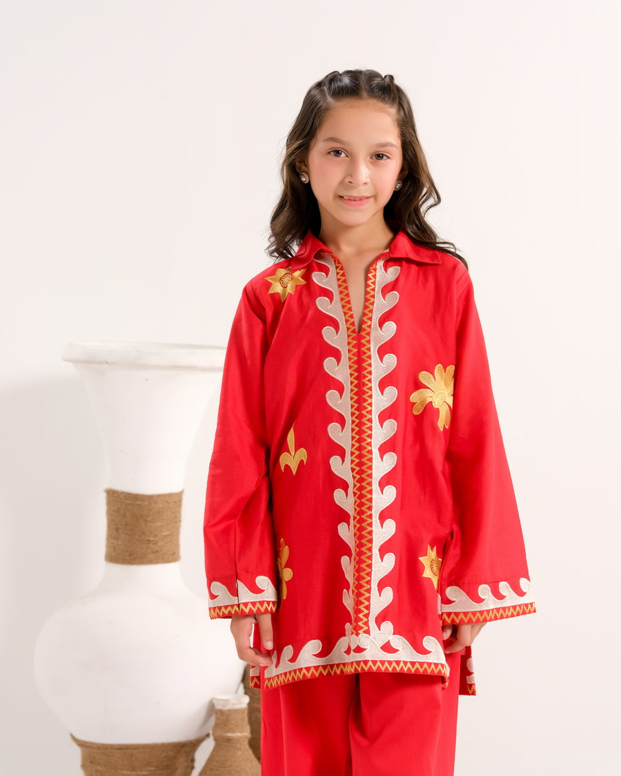 Crimson Vine White - 2pcs - Embroidered