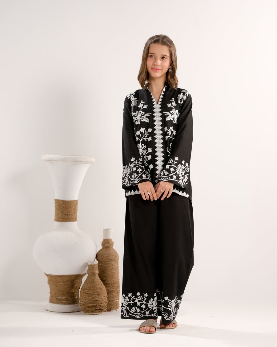 Midnight Vine Black - 2pcs - Embroidered - Cambric - 2pcs-ready-to-wear - Sprinkles Pakistan