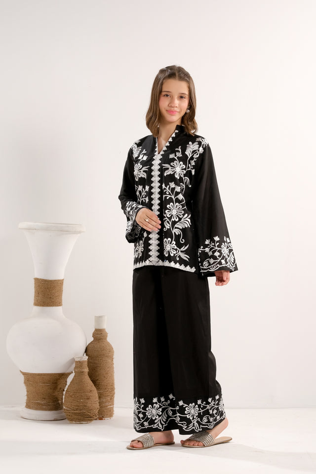 Midnight Vine Black - 2pcs - Embroidered - Cambric - 2pcs-ready-to-wear - Sprinkles Pakistan