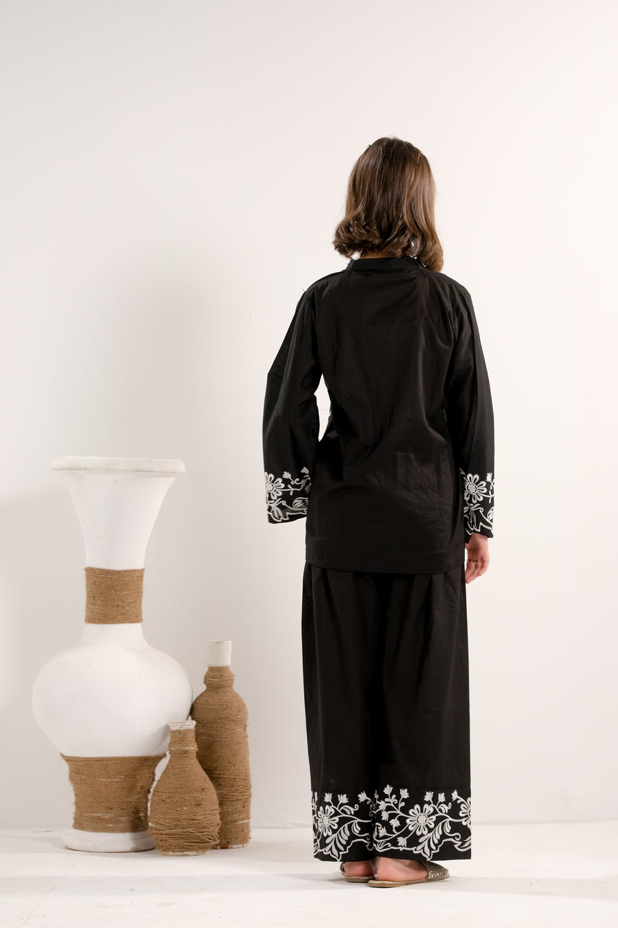Midnight Vine Black - 2pcs - Embroidered - Cambric - 2pcs-ready-to-wear - Sprinkles Pakistan
