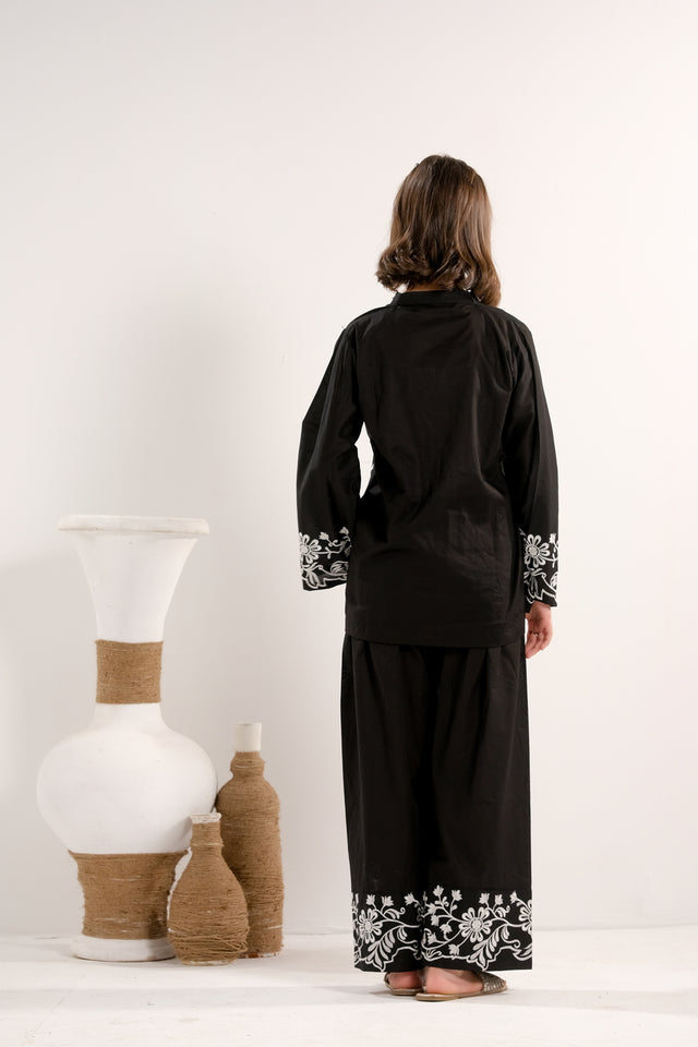 Midnight Vine Black - 2pcs - Embroidered - Cambric - 2pcs-ready-to-wear - Sprinkles Pakistan