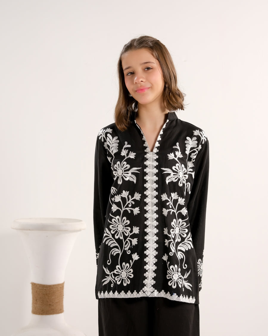 Midnight Vine Black - 2pcs - Embroidered - Cambric - 2pcs-ready-to-wear - Sprinkles Pakistan