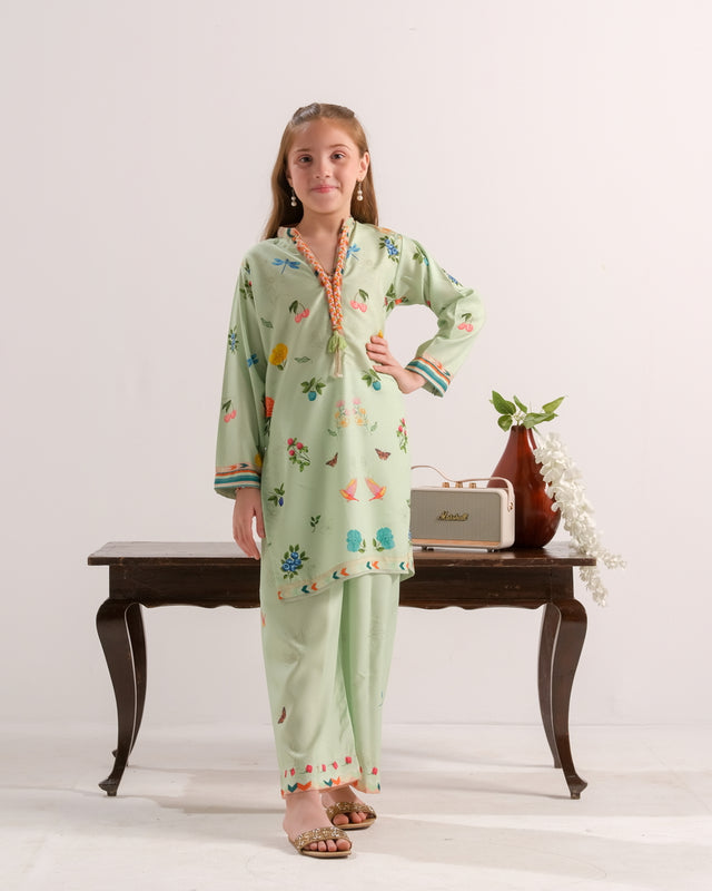 Mint Meadow Muse - 2pcs - Poly Cambric - 2pcs-ready-to-wear - Sprinkles Pakistan