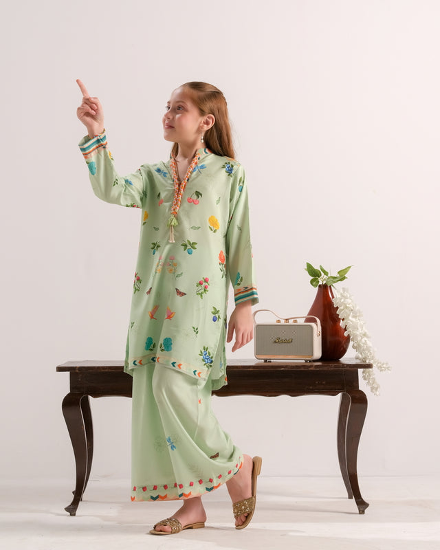 Mint Meadow Muse - 2pcs - Poly Cambric - 2pcs-ready-to-wear - Sprinkles Pakistan