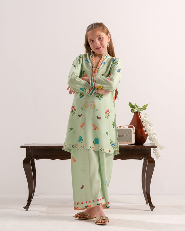 Mint Meadow Muse - 2pcs - Poly Cambric - 2pcs-ready-to-wear - Sprinkles Pakistan