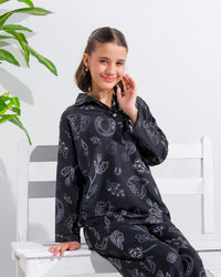 Midnight Scribbles - 2pcs - Poly Cambric - 2pcs-ready-to-wear - Sprinkles Pakistan