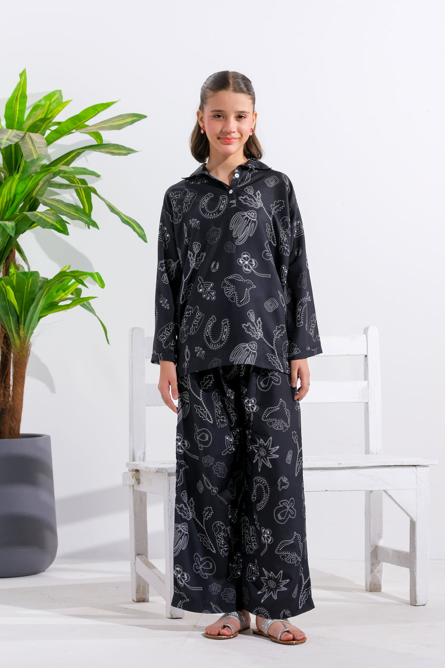 Midnight Scribbles - 2pcs - Poly Cambric - 2pcs-ready-to-wear - Sprinkles Pakistan