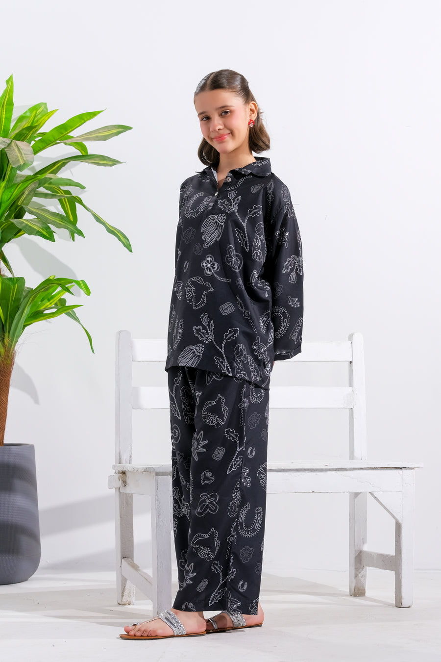 Midnight Scribbles - 2pcs - Poly Cambric - 2pcs-ready-to-wear - Sprinkles Pakistan