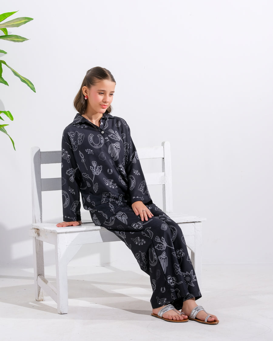Midnight Scribbles - 2pcs - Poly Cambric - 2pcs-ready-to-wear - Sprinkles Pakistan