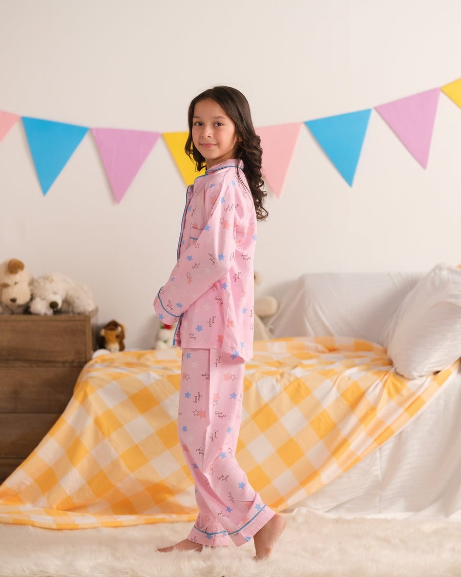 Starry Goodnight - Night Suit - 2pcs - Linen - Sprinkles Pakistan