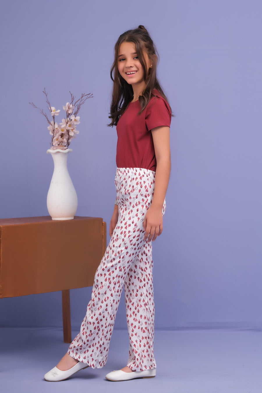 White Tulips Allover Straight Trouser - Crepe - bottoms, grand-sale, bottom, pants, kids-clearance - Sprinkles Pakistan