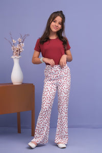 White Tulips Allover Straight Trouser - Crepe - bottoms, grand-sale, bottom, pants, kids-clearance - Sprinkles Pakistan