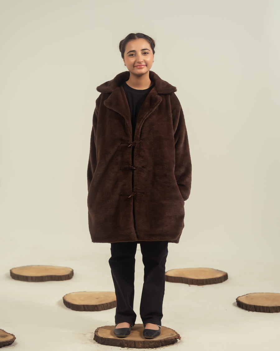 Cocoa Drift - Long Coat - Faux Fur - coat-jacket, kids, kids-winter, western - Sprinkles Pakistan