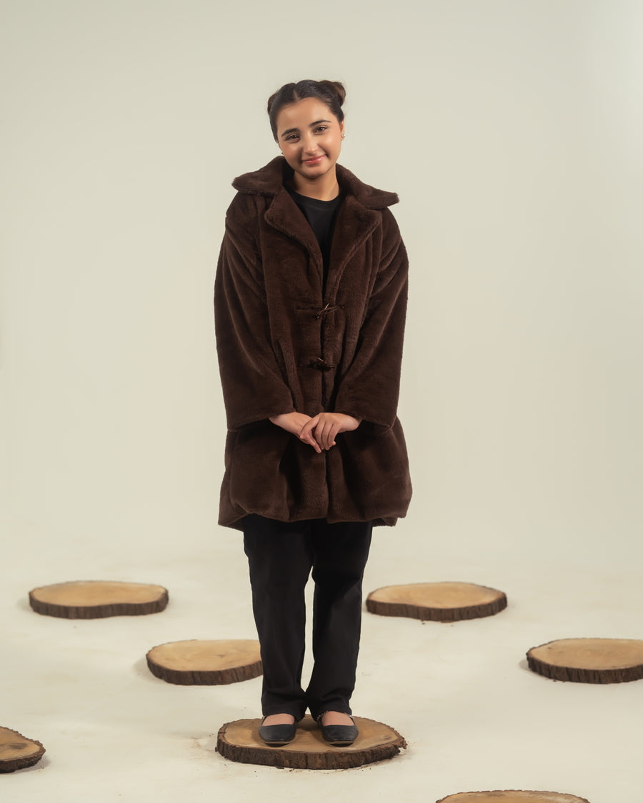 Cocoa Drift - Long Coat - Faux Fur - coat-jacket, kids, kids-winter, western - Sprinkles Pakistan