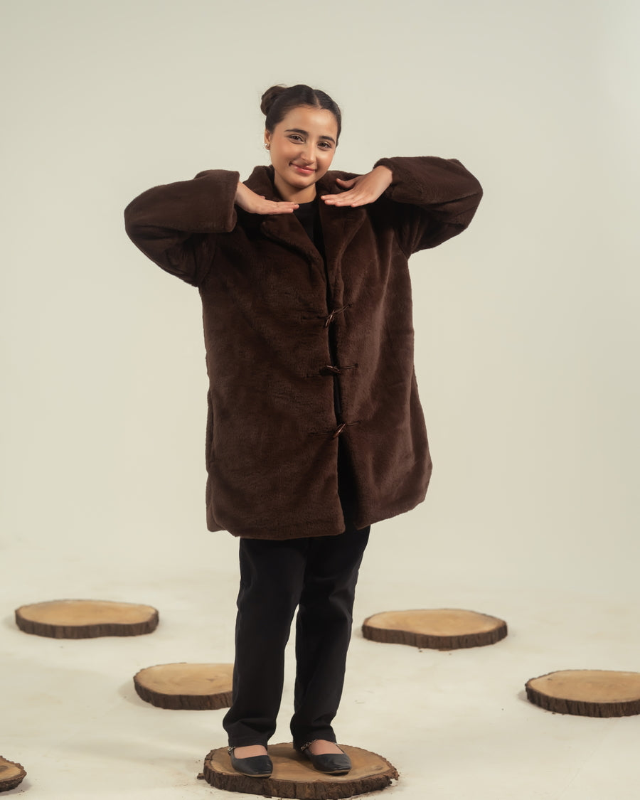 Cocoa Drift - Long Coat - Faux Fur - coat-jacket, kids, kids-winter, western - Sprinkles Pakistan