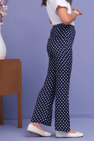 Navy Blue Polka Dots Straight Trouser