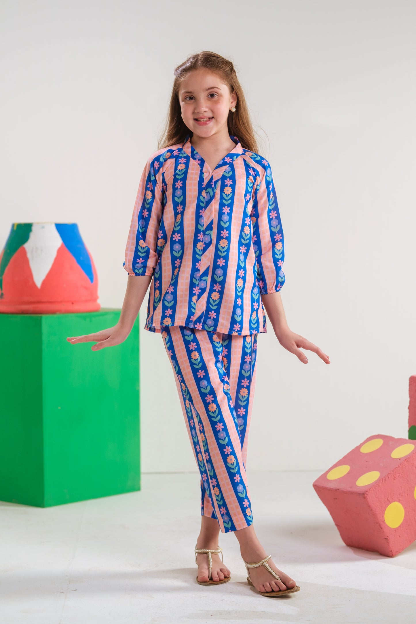 Stripe Nest- Co-ord Set - Poly Cambric - 2pcs-ready-to-wear - Sprinkles Pakistan