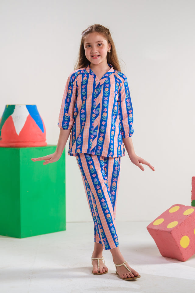 Stripe Nest- Co-ord Set - Poly Cambric - 2pcs-ready-to-wear - Sprinkles Pakistan