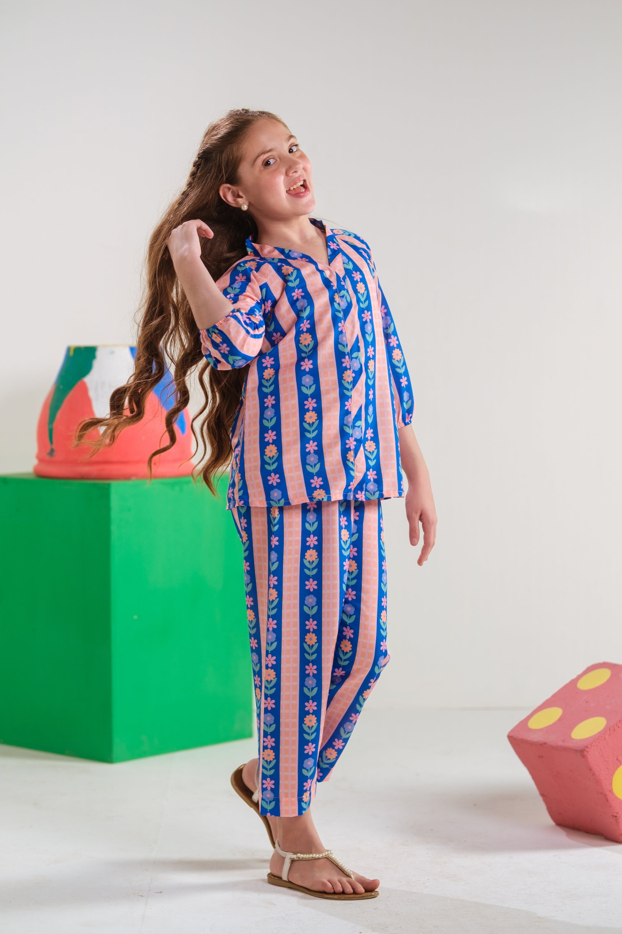 Stripe Nest- Co-ord Set - Poly Cambric - 2pcs-ready-to-wear - Sprinkles Pakistan
