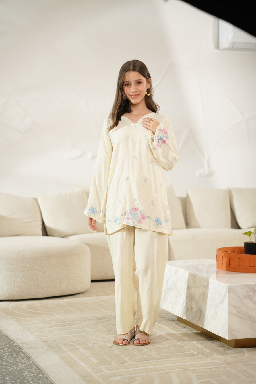 Elinor Cleo - 2pcs - Embroidered - Stone Linen - 2pcs-ready-to-wear - Sprinkles Pakistan