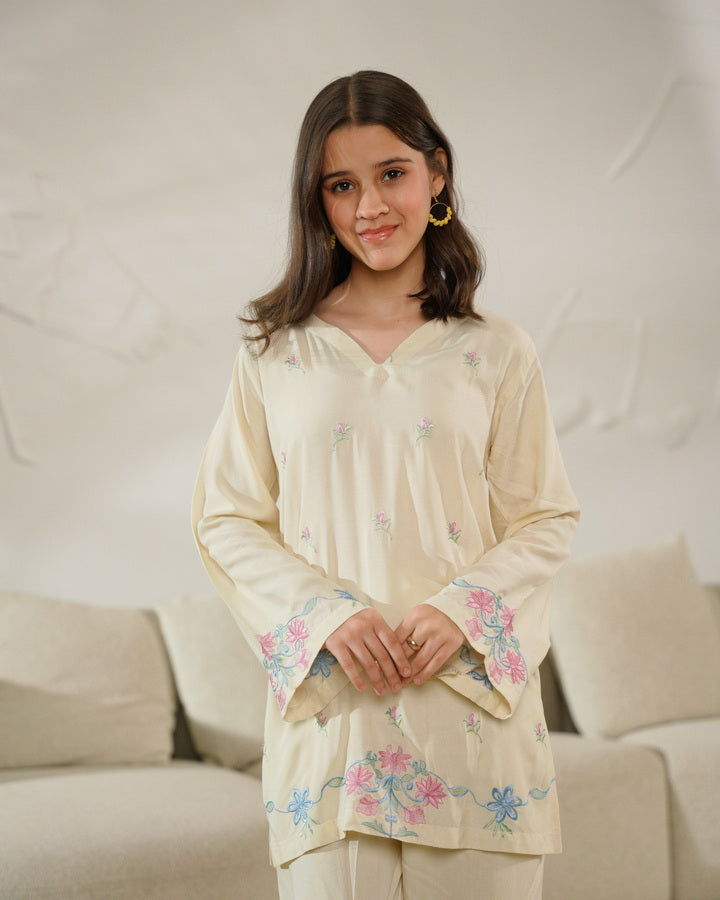 Elinor Cleo - 2pcs - Embroidered - Stone Linen - 2pcs-ready-to-wear - Sprinkles Pakistan