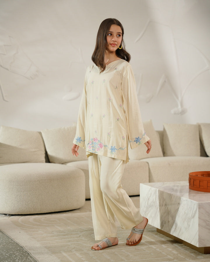Elinor Cleo - 2pcs - Embroidered - Stone Linen - 2pcs-ready-to-wear - Sprinkles Pakistan