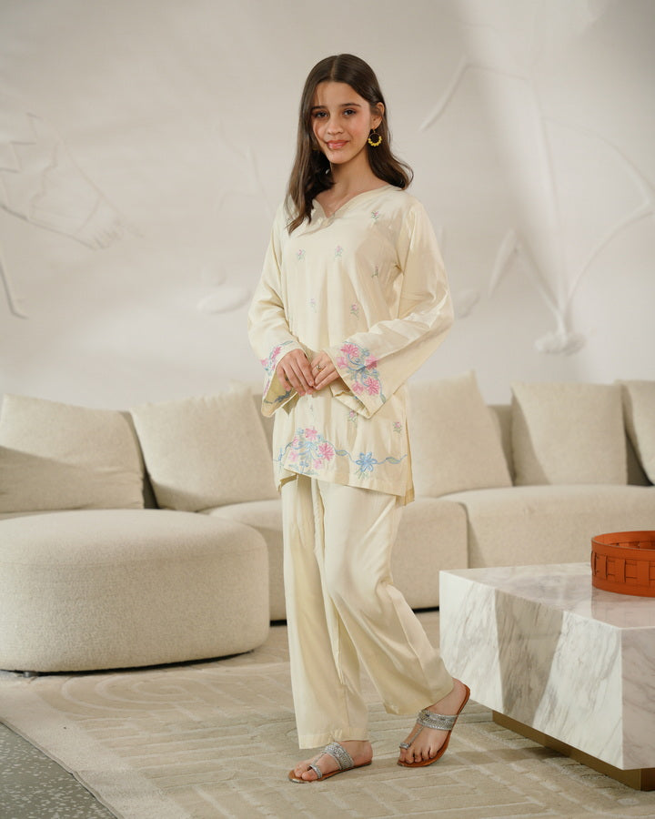 Elinor Cleo - 2pcs - Embroidered - Stone Linen - 2pcs-ready-to-wear - Sprinkles Pakistan