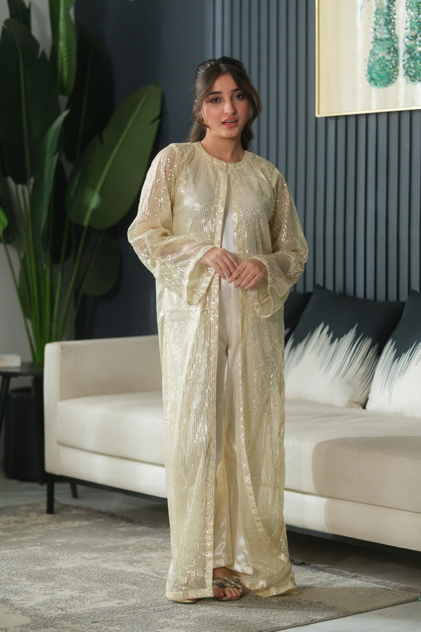 Ivory Layer - 2pcs - Sequence Net with Silk & Chiffon - Festive - Sprinkles Pakistan