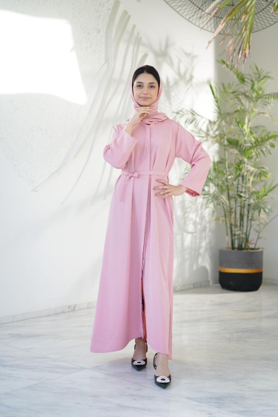 Rose Aura Abaya with Stole - Nidha Fabric - Sprinkles Pakistan