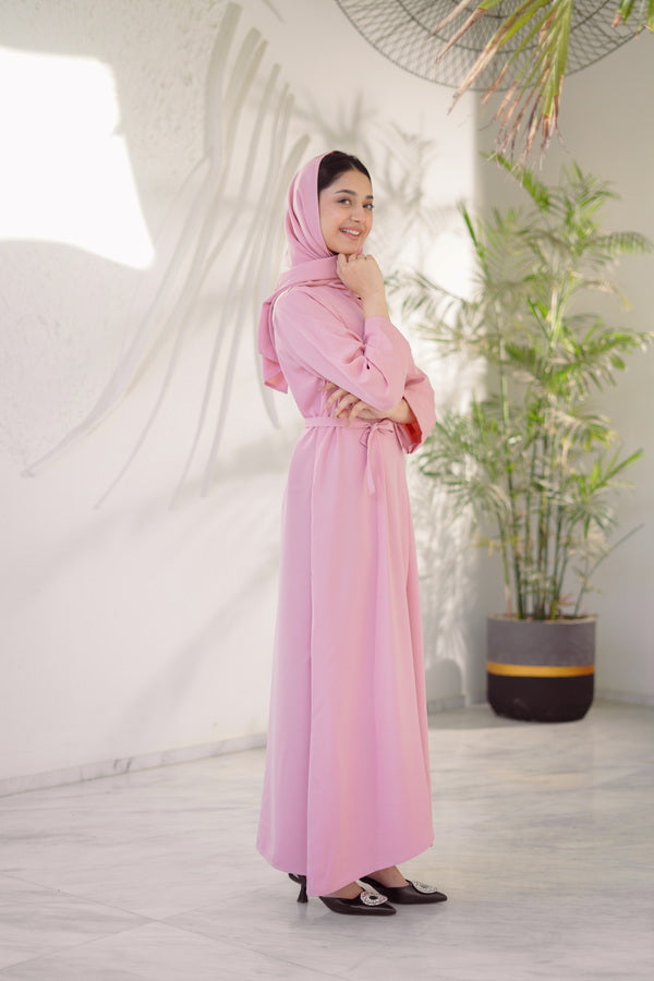 Rose Aura Abaya with Stole - Nidha Fabric - Sprinkles Pakistan