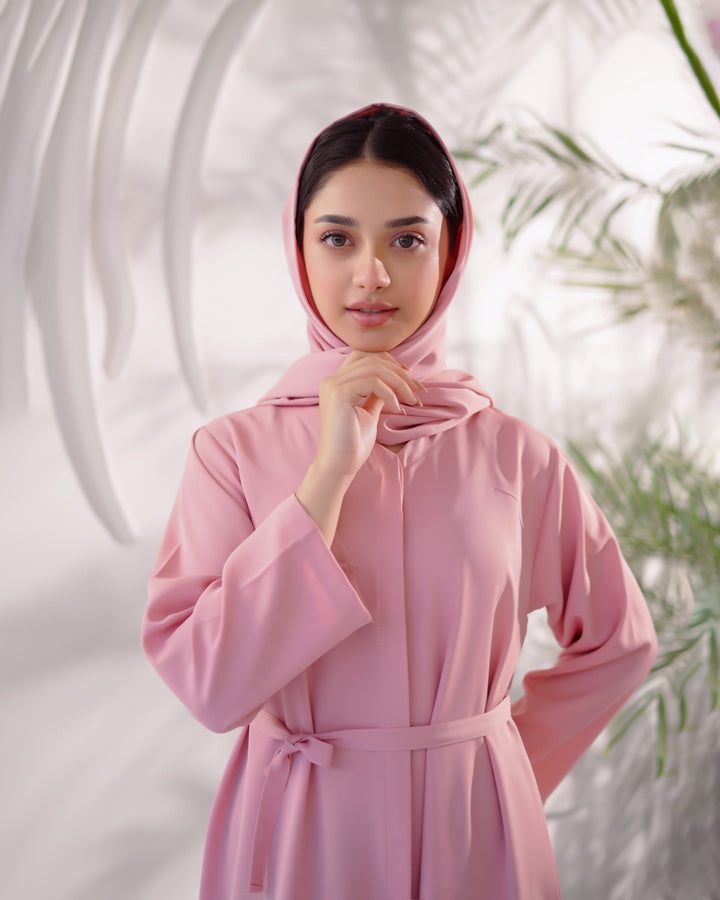 Rose Aura Abaya with Stole - Nidha Fabric - Sprinkles Pakistan
