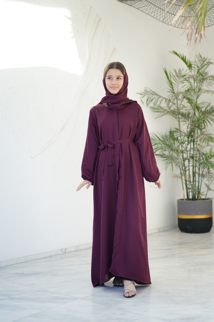 Berry Dusk Abaya with stole - Nidha Fabric - Sprinkles Pakistan