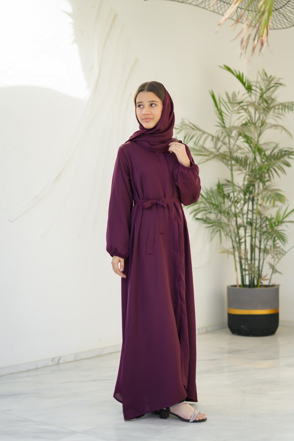 Berry Dusk Abaya with stole - Nidha Fabric - Sprinkles Pakistan