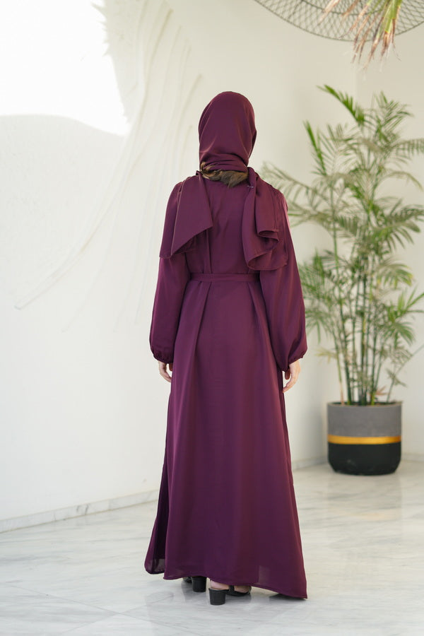 Berry Dusk Abaya with stole - Nidha Fabric - Sprinkles Pakistan