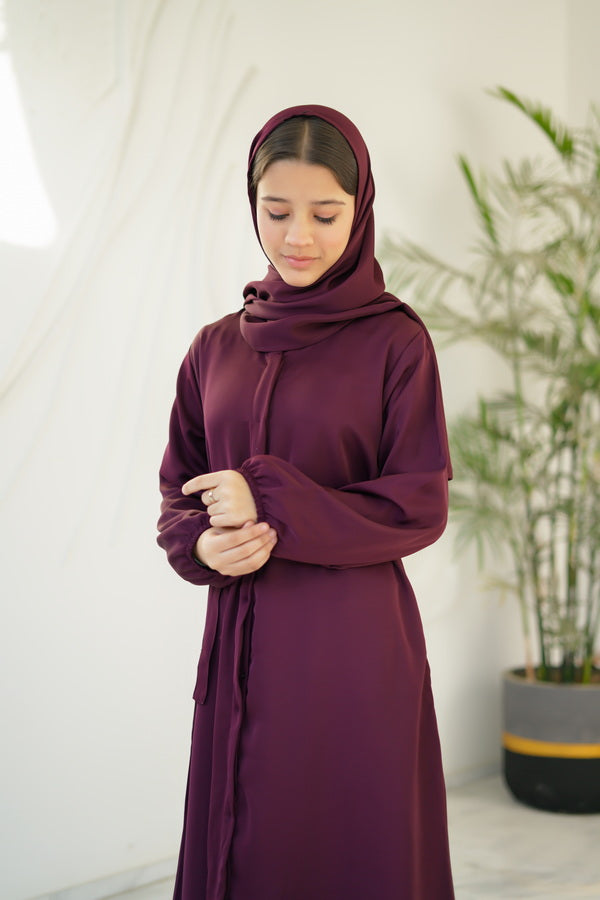 Berry Dusk Abaya with stole - Nidha Fabric - Sprinkles Pakistan