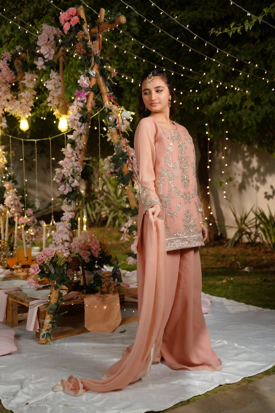 Zeenat-e-Peach - 3pcs - Sequence Embroidered Chiffon - Festive - Sprinkles Pakistan