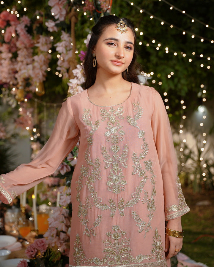 Zeenat-e-Peach - 3pcs - Sequence Embroidered Chiffon - Festive - Sprinkles Pakistan